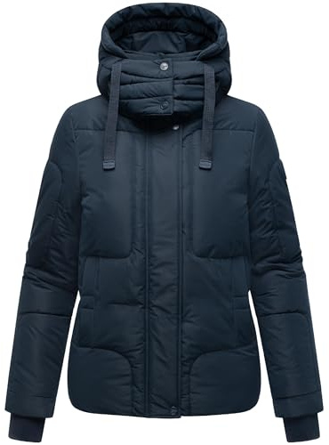 Navahoo Damen Winterjacke warme Steppjacke mit warmem Fleece-Futter und Abnehmbarer Kapuze Zauberlicht 14 Navy Gr. M
