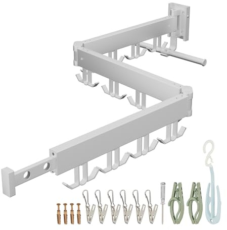 Relaxdays Väggmonterad torkställ, vikbar och svängbar tvättställ, HLP: 10 x 128 x 20,5 cm, vit