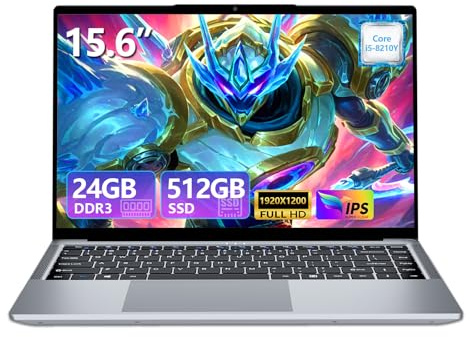 Esslorex 15,6 Pollici Portatile PC 24 GB RAM 512 GB SSD Core i5-8210Y CPU Notebook, display FHD 1920x1200, Computer portatile Win 11 Pro con Type-C, USB 3.0, HDMI, BT5.0, Wi-Fi 5 Laptop