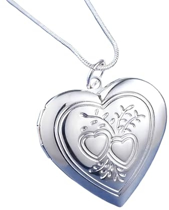 Collana con Medaglione a Cuore in Argento Sterling 925 da Donna, Collana con Ciondolo Classico con Cornice per Foto, Immagine Che Contiene Immagini
