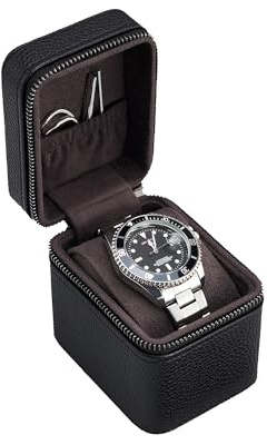 ProCase Single Watch Travel Case for Men, Portable Watch Holder -Black | PU Leather, Compact Small Travel Carrying Box, Storage Case for Luxury Watches & Smartwatches with Jewelry Compartment
