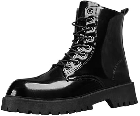 Botas de combate brillantes para hombre, botines con cordones gruesos, estilo gótico, punk, a la moda, para uso diario, calle, festival, fiesta