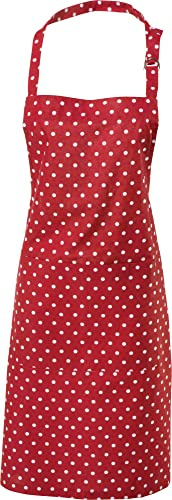 REDBEST Schürze Punkte, 100% Baumwolle rot Größe 75x90 cm - verstellbare Halsschlaufe, große aufgesetzte Tasche, robustes, glattes Gewebe (weitere Farben)