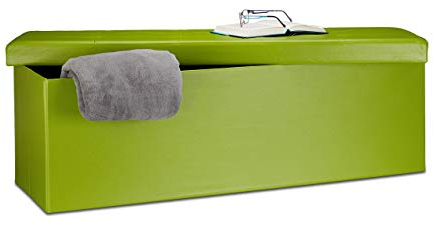 Relaxdays Faltbare Sitzbank HxBxT 38 x 114 x 38 cm, XL Kunstleder Sitztruhe, Aufbewahrungsbox mit Stauraum, grün