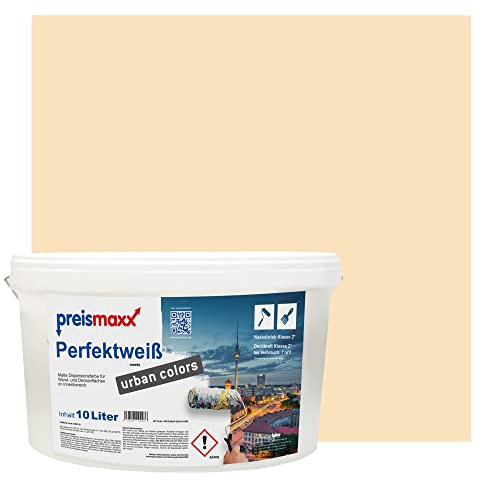 Preismaxx Perfektweiß Wandfarbe beige matt 10L - Innenwandfarbe für kreative Wandgestaltung, Innenfarbe biscuitbeige, hohe Deckkraft Klasse 2, Trendfarbe für Wohnzimmer, bunte Akzentfarbe