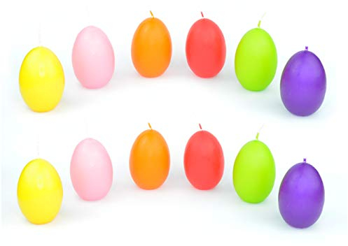 Meissner-Handel Auswahl * 12 Stück Eierkerzen Dekoeier Kerze Osterei Osterdeko * farbig Sortiert * 4,5 x 6,5 cm * Auswahl Menge