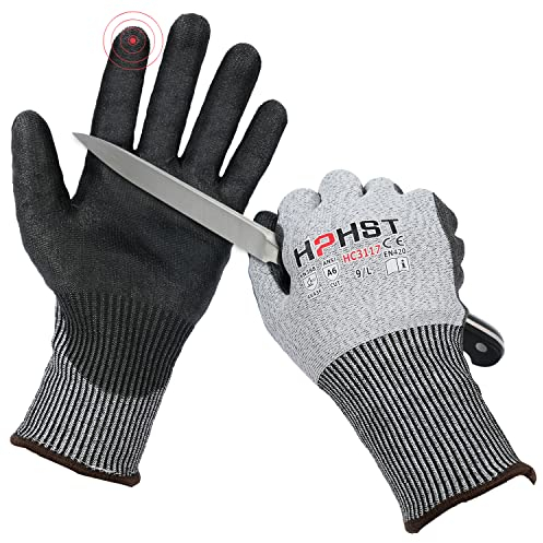HPHST Schnittschutz Handschuhe Handschutz für Schneiden Arbeitshandschuhe Level A6 Gartenhandschuhe Herren Damen Schnittfeste Handschuhe für Küchen Gartenbau Baustelle Grau 1 Peer Größe: 10 / XL