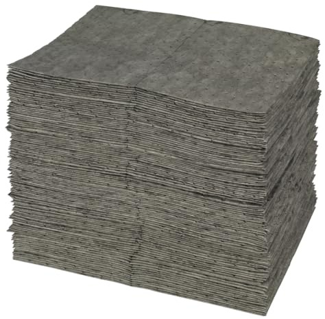 SPC® by Brady Feuilles Absorbantes Universelles – Lot de 100 Feuilles Grises, Épaisses, 2 Couches, Alvéolées et Prédécoupées, 40 cm x 50 cm, Pour Huiles, Eau, Solvants et Liquides de Refroidissement