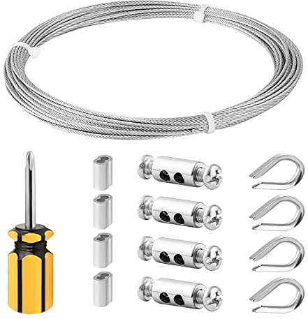 Drahtseil Edelstahl 1.5 mm, 10m 304 Edelstahl Stahlseil Gartendrahtkabel Rankhilfen Kit, 7 x 7 Stränge Edelstahlsei für String Light Suspension, Kletterpflanzen, Gardinenseil, Duschvorhangseil, Zaun