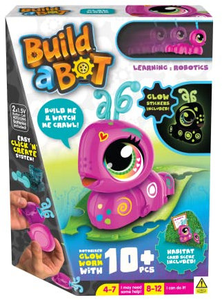 Goliath Build-a-Bot: Gusano luminoso | Construye tu propio gusano interactivo para mascotas | Sistema Easy Click 'n' Create | Kit de robot STEM de más de 20 piezas para niños | Para mayores de 4 años