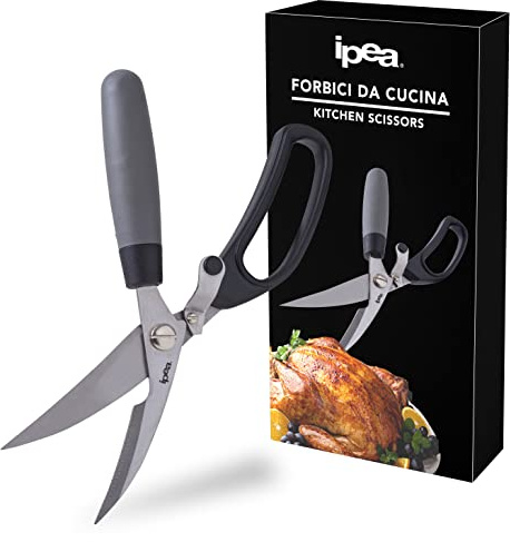 IPEA Forbici da Cucina Professionali Trinciapollo Multiuso con Impugnatura STRONG GRIP – Lama Affilata in Acciaio Inox – Lunghezza 21 cm – Forbice per Tagliare Carne, Ossa, Pesce, Pizza, Verdure