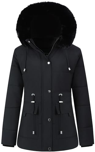 MOERDENG Women's Warm Winter Puffer Coat Thicken Fleece Lined Down Jacket Faux Fur Detachable Hood Snow Parka