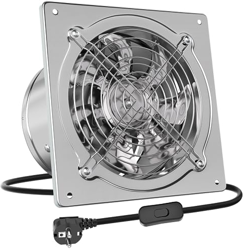 HG Power 200mm Ventola Aspirazione 980 m³/h Ventilatore di scarico Estrattore per Bagno Cucina Ventilazione, Circolazione dell'aria con Spina EU, Argento