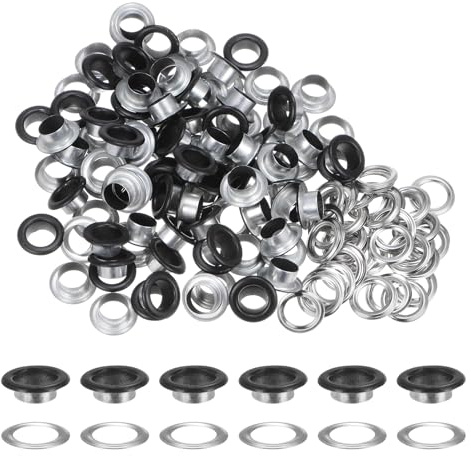 QUARKZMAN 100 Ensembles Œillets en Métal de 10mm ID avec Rondelles, 7mm de Hauteur Œillets en Fer pour Chaussures, Vêtements, Ceintures, Étiquettes, Sacs, Tissus, Cuir, Noir Mat
