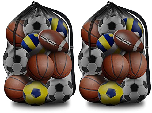 BROTOU Extra Groß Fußball Ballnetz für 10-15 Bälle, Große Tasche Ballsack mit Kordelzug und Schultergurt, Mehrzweck Balltasche Netz, Balltasche Fußball Meshbag (2pcs(30” x 40”/ 75 x 100 cm))