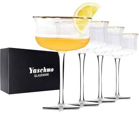 Yaschmo Coupe Glasses Set of 4, 10oz Vintage Martini Glasses, Gold Rim