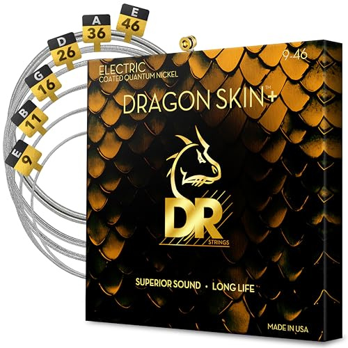 DR Strings Electric Guitar Strings | DRAGON SKIN+ Coated Quantum Nickel | DEQ-9/46 | Superior Sound with Comfortable Feel & Long Life | Light to Medium 9-46 (DEQ-9/46)