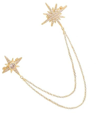 Broche dorado con forma de estrella, broche de circonita, broche de oro con cadena de borlas para traje Kar-Riere, camisas, corbata, sombrero, bufanda