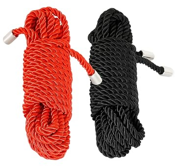 2 Pcs 6mm Cotton Rope Set for Couples, Black Rope and Red Rope Set for Bedroom, Braided Silk Rope 17 Feet