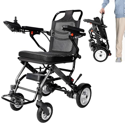 Sedia a Rotelle Elettrica Pieghevole Leggera Carrozzina Elettrica per Disabili con Cuscino e Braccioli Sedia Rotelle Elettrica con 2 * 180W Motore per Anziani (20AH)