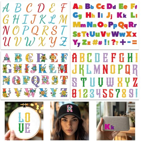GLOBLELAND 4 Sheets 11.7x8.3inch Colorful Art Alphabet Stick and Stitch Water Soluble Stabilizer Hand Embroidery for DIY Sewing Embroidery Flowers Adhesive Hand Sewing Stabilizers Non-Woven Fabric