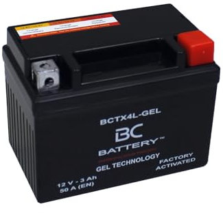 BC BATTERY Motorradbatterie mit GEL 12V 3Ah BCTX4L-GEL Motorrad & Roller, wartungsfrei versiegelt vorgeladen ähnlich wie YTX4L-BS