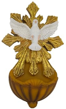 Cannan Religious Holy Water Font, White Dove Design, Gold Decorative Base, 8 x 3 x 2.5 inches