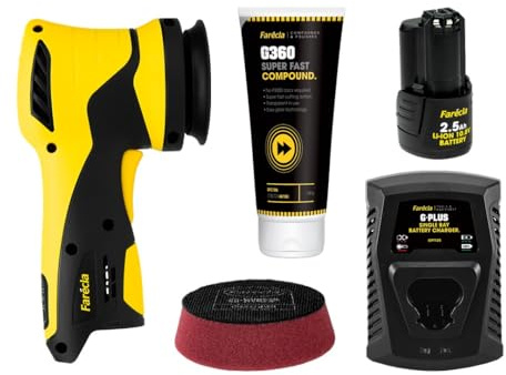 Farécla G Plus Rotary Mini Polisher Kit GPT025– Cordless 10.8V Rotary Tool with 74mm Plate, Battery, Charger, G Mop Pad & G360 Compound