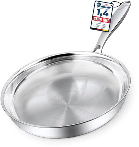 Morleos poêle en acier inoxydable 18/10 Ø 32cm | 5 couches - 3mm - 1,67 kg | Poêle en acier inoxydable pour induction | Lavable au lave-vaisselle et résistant au four jusqu'à 400°C