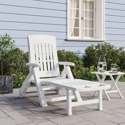 Juroupi Lettino Prendisole Pieghevole con Ruote Bianco in PP,Mobili,Mobili da Giardino,Mobili e sedie da Giardino,Sdraio da giardino-364696