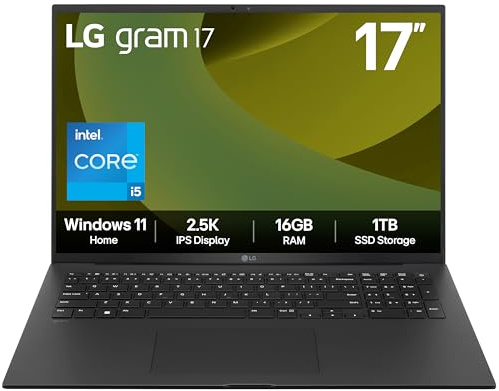 LG gram 17Z90RU - 17 Inch 2.5K IPS Ultra-Lightweight Laptop, Intel Core i5 1334U, 16GB RAM, 1TB SSD, Windows 11 Home, Black (2025)