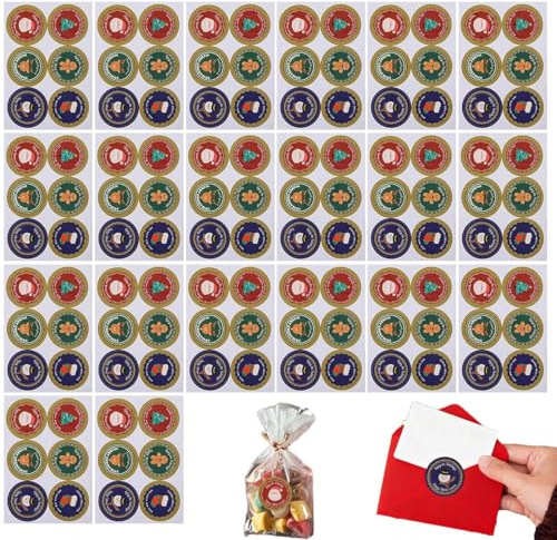 VYNZOR Collezione di 120 Etichette di Natale, Adesivi per Regali, Buste e Decorazioni, 6 Disegni su Carta Kraft, Ideale per Confezione Regali Natalizi e Lavoretti Manuali