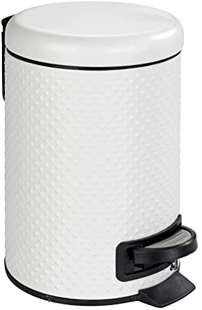 WENKO Cubo con pedal Punto blanco 3 l - Cubo de cosmética, cubo de basura con mecanismo de pedal Capacidad: 3 l, Acero, 17 x 25 x 22.5 cm, Blanco