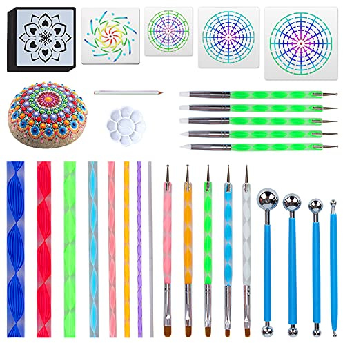 Hakkin Mandala Dotting Tools for Painting Rocks Mandala Painting Dotting Stencil Dot Mandala Kit 34PCS