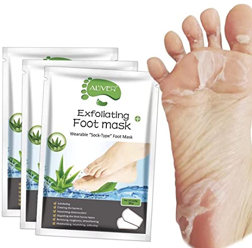 Foot Peel Mask 3 Pack， Exfoliator Peel Off Calluses Dead Skin Callus Remover，Baby Soft Smooth Touch Feet-Men Women (Aloe Vera)
