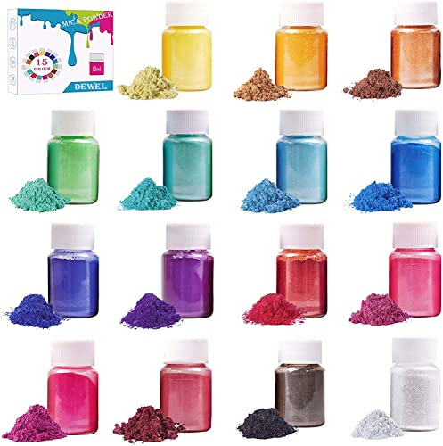 DEWEL Mica Powder for Epoxy Resin, 15 Colours × 10g Pearl Pigment Powder