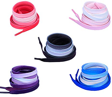 JIHUOO 5 Paar Flache Farbverlauf Bunte Schnürsenkel Schuhbänder Schuhriemen Shuhband für Sneaker Sportschuhe