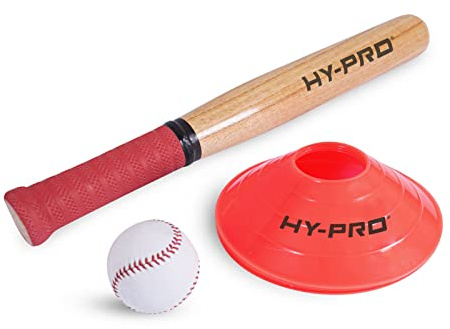 Hy-Pro Baseball Softball Rounders Play Set With 18-Inch Wooden Bat Ball Cones And Carry Bag For Kids And Family Fun