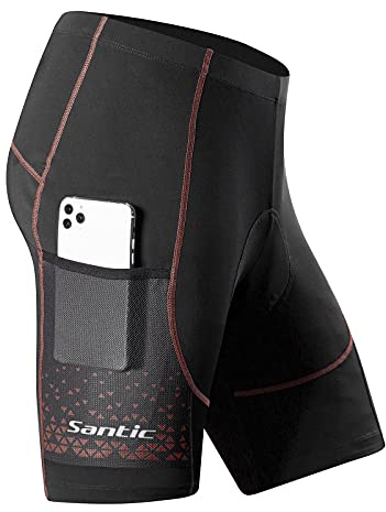 Santic Cykelshorts för Män, Vadderade Vägcykelshorts Med Dyna, Cykelkläder - Gentleing, Röd Med Ficka, XXL