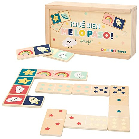 WOOMAX - Dominos en Bois Enfant Mr Wonderful Jeux Stimulation Cognitive de Table Classiques +24 Mois