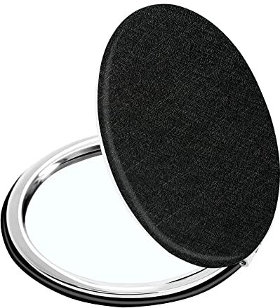 Elegant Compact Vanity Makeup Mirror for Men Women Girls, Black Round Travel Cosmetic Mirrors for Pocket Purse Wallet Handbag, Portable 1X/2X Magnifying Handheld Beauty Mirror Double-Sided