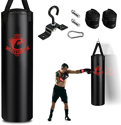 Goplus Punching Bag for Adults, 64LBS Filled Hanging Boxing Bag Set with 12OZ Boxing Gloves & 95” Hand Wraps, Suitable for Home Gym Workout, Kickboxing, MMA, Muay Thai, Krav MAGA, Taekwondo, Karate