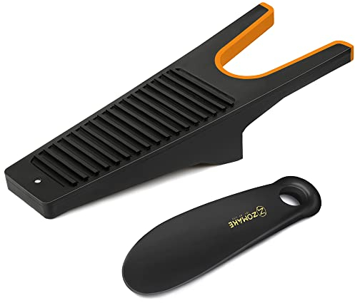 ZOMAKE Stiefelknecht für Gummistiefel Reitstiefel Lederstiefel,Stiefelknechte für Gummiboot Stiefelspanner mit Schmutzkratzer und Schuhlöffel(Schwarz+Orange A)