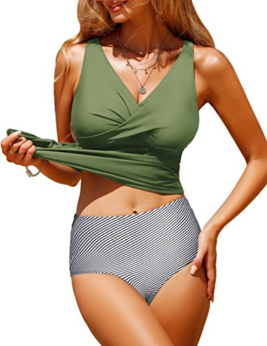 UMIPUBO Bañadores Mujer Mujer Tankini Reductor Vientre Plano Traje Cintura Alta De Baño Sexy de Cuello V Push up Bañador de Playa Pantalon