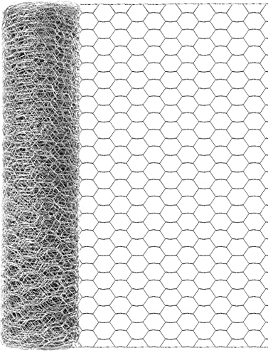 TOYPOPOR Hühnerdraht, 40 cm x 25 m, sechseckiges verzinktes Netz, Gartenzaun, Barriere für Haustiere, Kaninchen, Hühnerzäune, 40,6 x 25 m, silberfarben