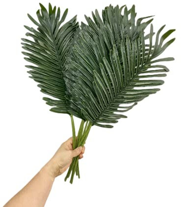 10 hojas de palma artificiales de 21.5 pulgadas con tallo hojas de palma grandes de imitación para la selva,barbacoa, fiesta,playa,decoración temática de flores,arreglo de boda,hojas verdes grandes