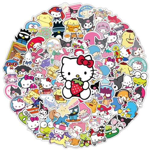 Aufkleber Sticker Kinder,100 Stück Aufkleber Set Katze,Sticker Kinder für Scrapbooking Auto Gitarren,Geschenk Thema Geburtstag für Jungen Mädchen