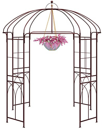 GiantexUK 4-Sided Birdcage Metal Garden Arch, 215x215x260cm Heavy Duty Trellis Gazebo Pergola Arbour with 16 Ground Stakes, Roses Climbing Plants Support Archway for Lawn Wedding Ceremony Decoration
