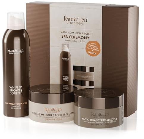 Jean & Len Spa Ceremony presentask Cardamom & Tonka, vegan | Elegant presentask med 3 produkter för kropp och själ, FSC-certifierad förpackning
