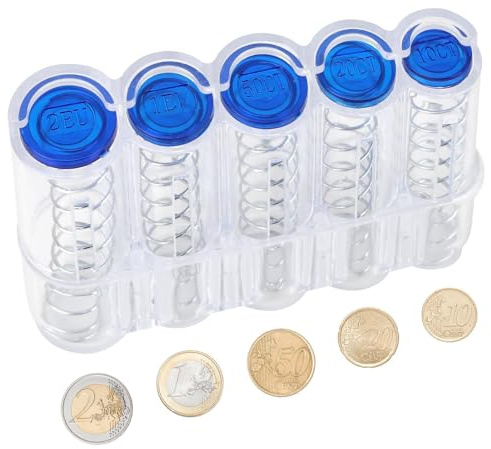 Portamonedas Euro, Clasificador de Monedas 2€, 1€, 50Ct, 20Ct, 10Ct, Monedero, Portamonedas Taxi, Monedero Taxista y Camarero, Organizador Monedas, Porta Dinero, Clasificador Monedas (Transparente)